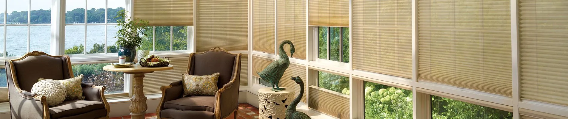 window blinds with pond view
