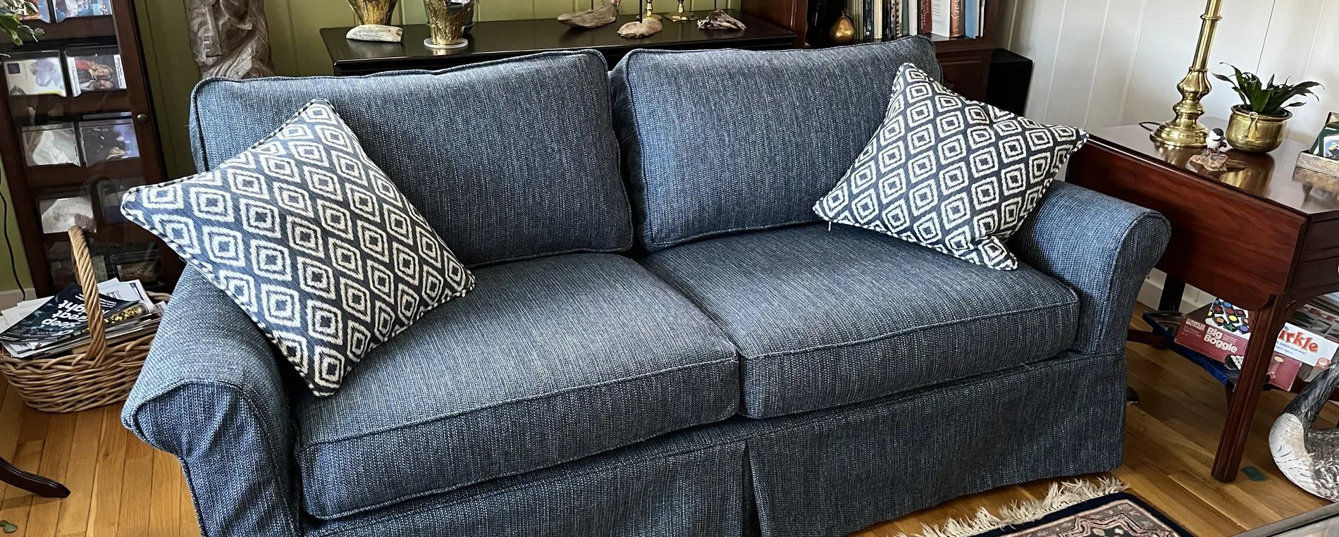 slipcover and pillows on sofa